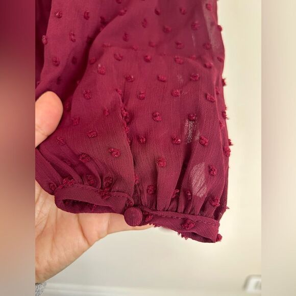 Lulus Wine and Dine Burgundy Swiss Dot Long Sleeve Skater Dress - Picture 11 of 14
